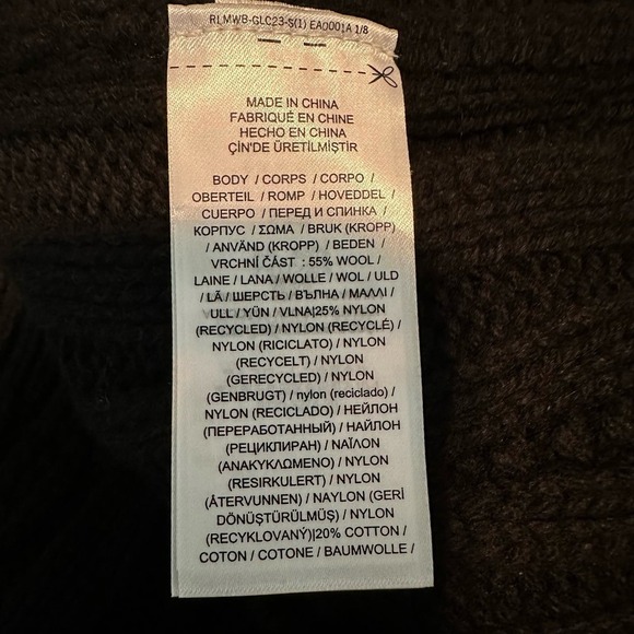 Lauren Ralph Lauren Fringe Trim Aran Knit Turtleneck Sweater Black - Picture 9 of 9